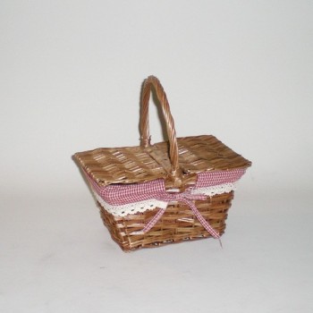 Comprar Cesta rectangular con tapa y tela vichy roja en CesteriaGretel.Com
