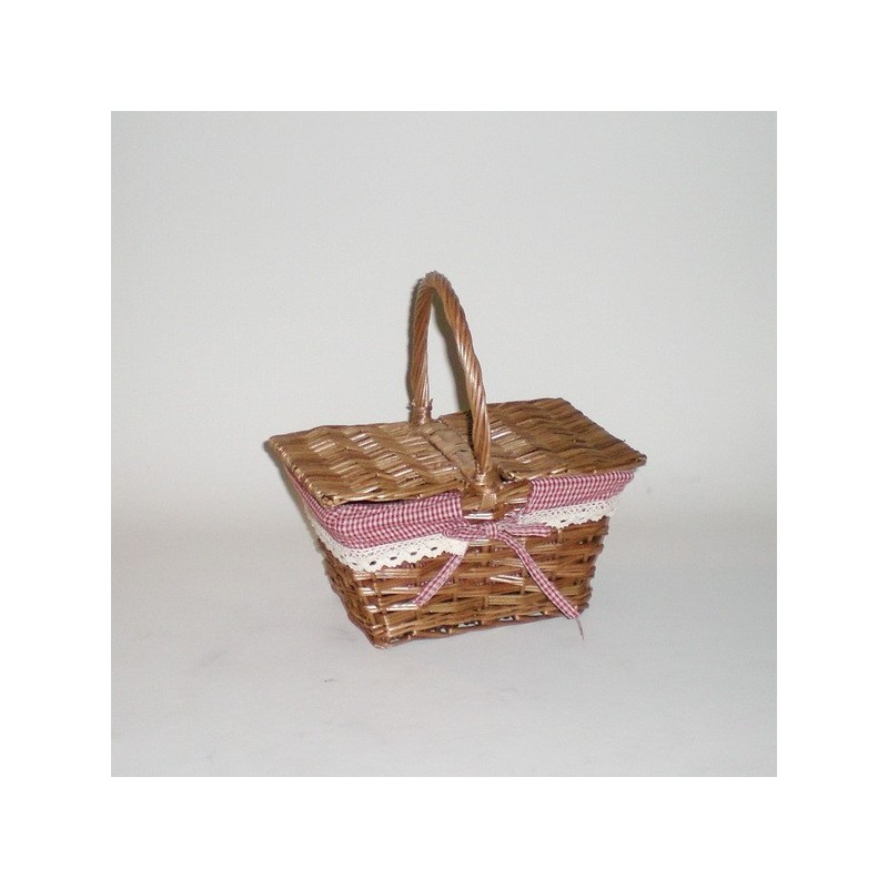 Comprar Cesta rectangular con tapa y tela vichy roja en CesteriaGretel.Com
