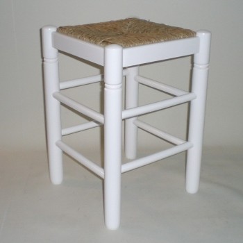 Taburete de enea, con cerco, lacado blanco