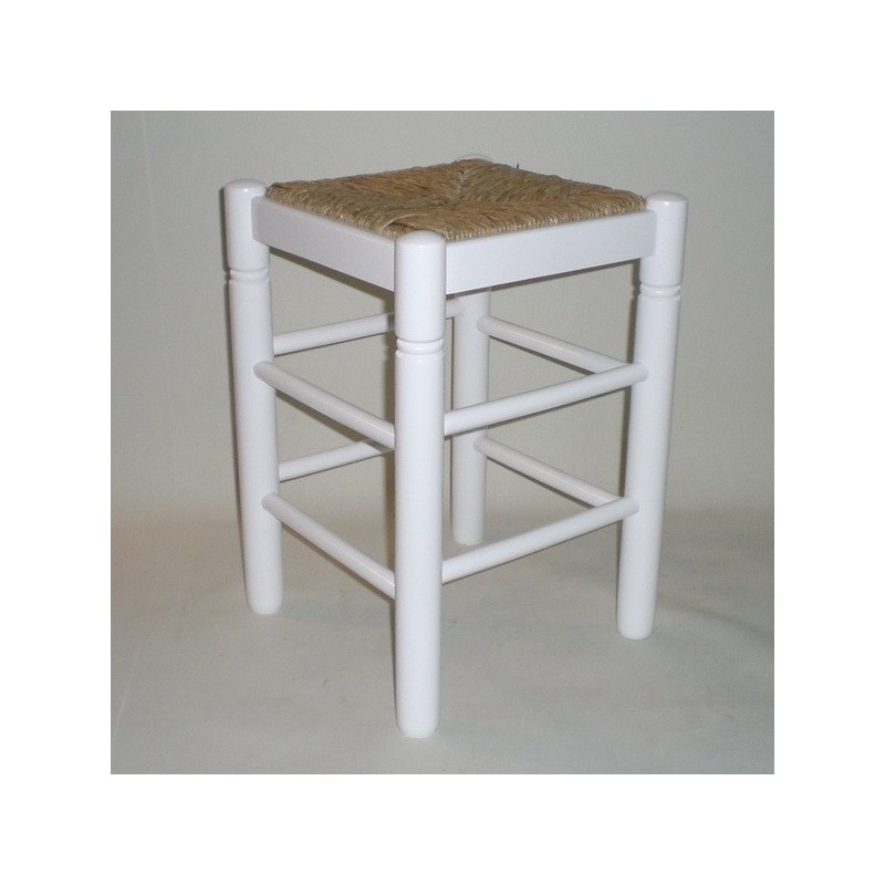 Taburete de enea, con cerco, lacado blanco