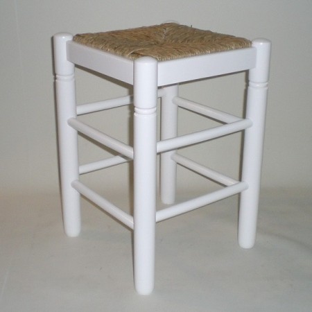 Taburete de enea, con cerco, lacado blanco