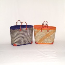 Capazo asa cuero cierre tela