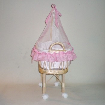 Comprar Cuna muñeca vestida de mimbre con dosel en CesteriaGretel.Com