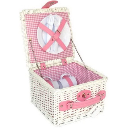 Cesto picnic blanco/rosa