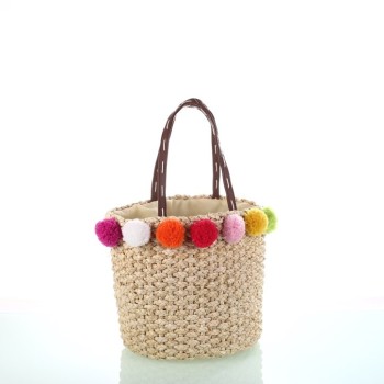 Bolso paja maiz con borlas