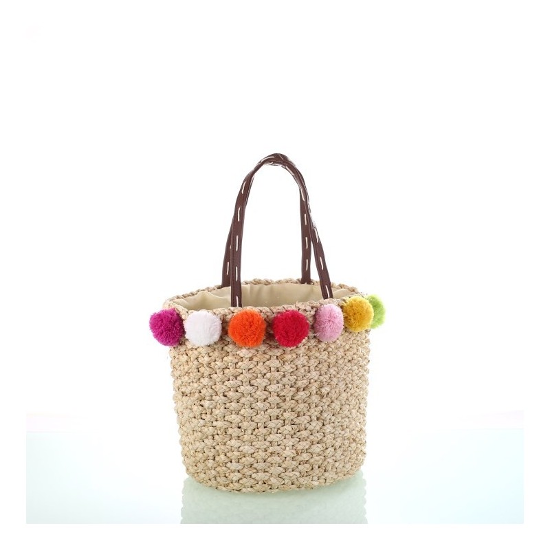 Bolso paja maiz con borlas