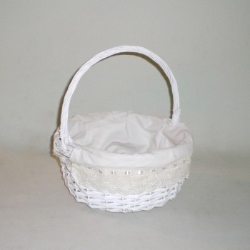 Comprar Cesta de mimbre  redonda blanco lazo en CesteriaGretel.Com