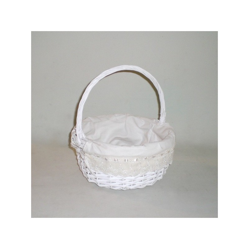 Comprar Cesta de mimbre  redonda blanco lazo en CesteriaGretel.Com
