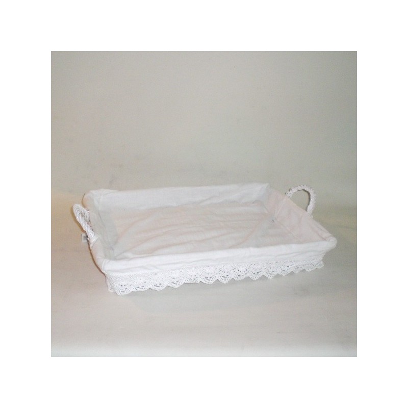 Comprar Bandeja de mimbre lacada en blanco con puntilla en CesteriaGretel.Com