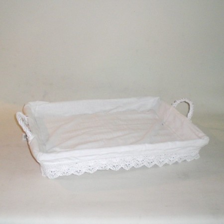 Comprar Bandeja de mimbre lacada en blanco con puntilla en CesteriaGretel.Com